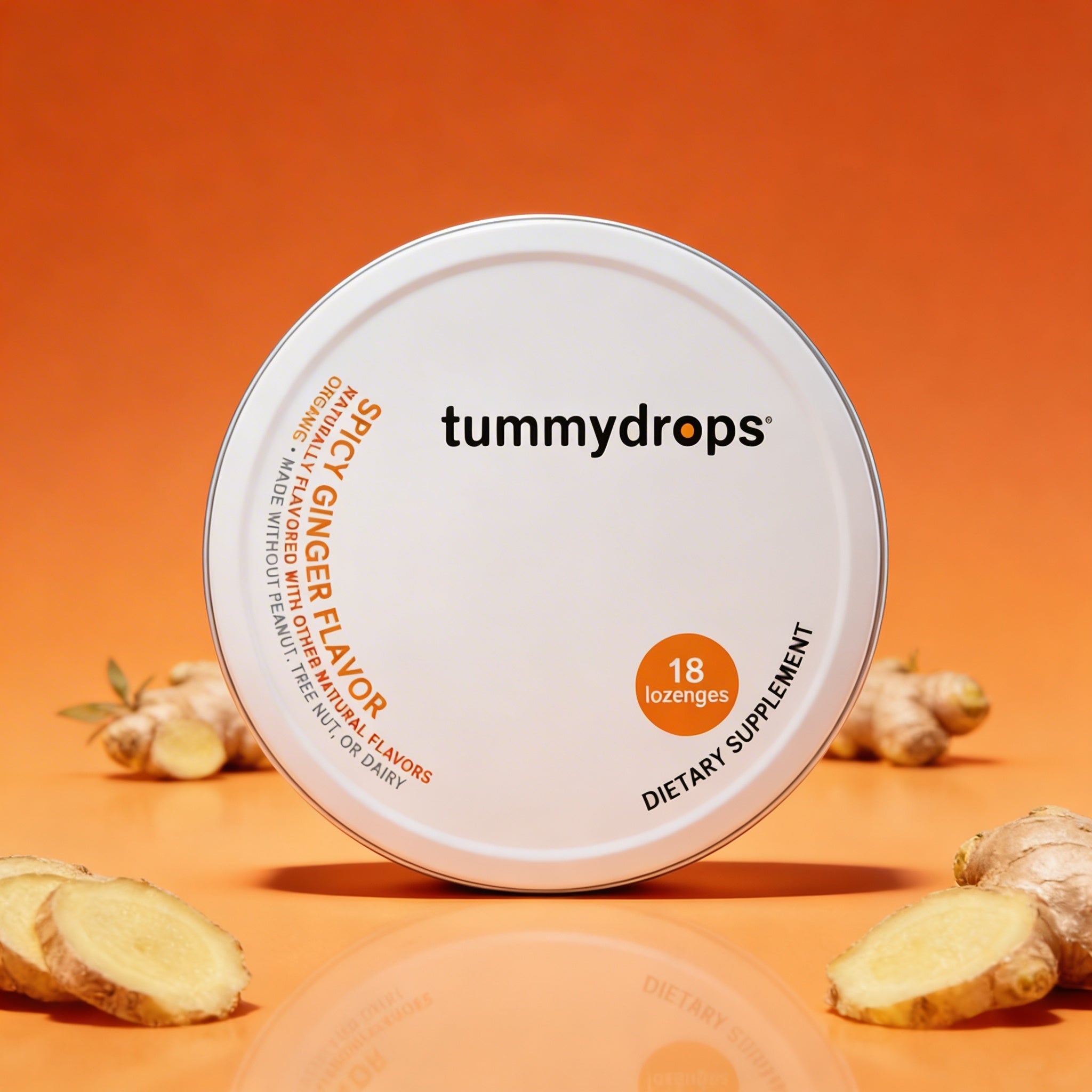Spicy Ginger Tummydrops  | Organic Lozenges 18ct Tin