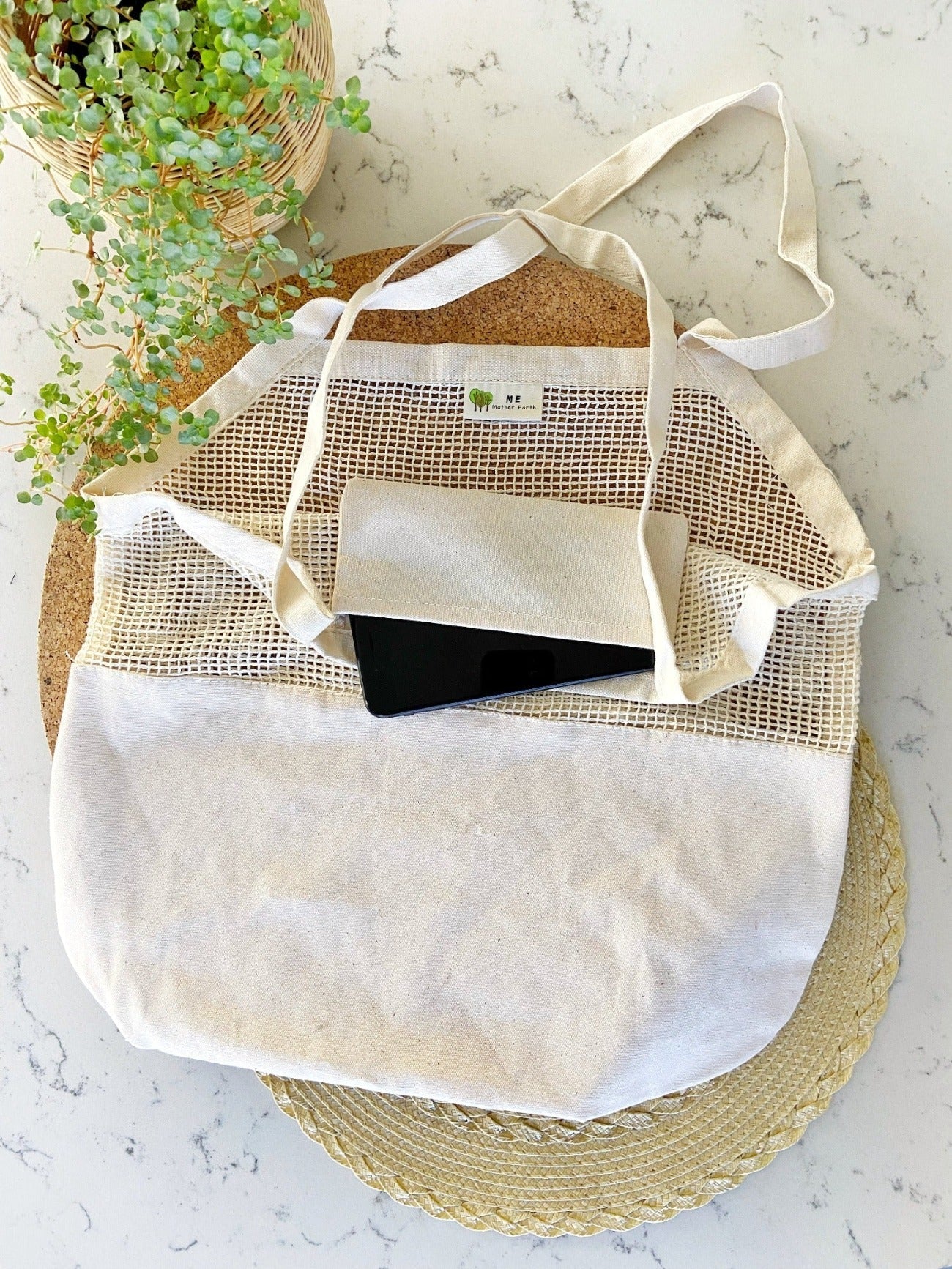 me mother earth tote bag phone pocket organic cotton