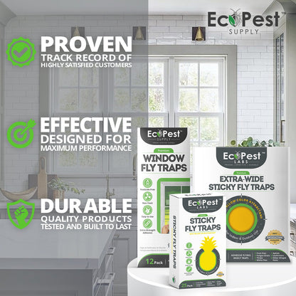Window Fly Traps – 25 Pack | Transparent Sticky Fly Trap for Windows by EcoPest Supply
