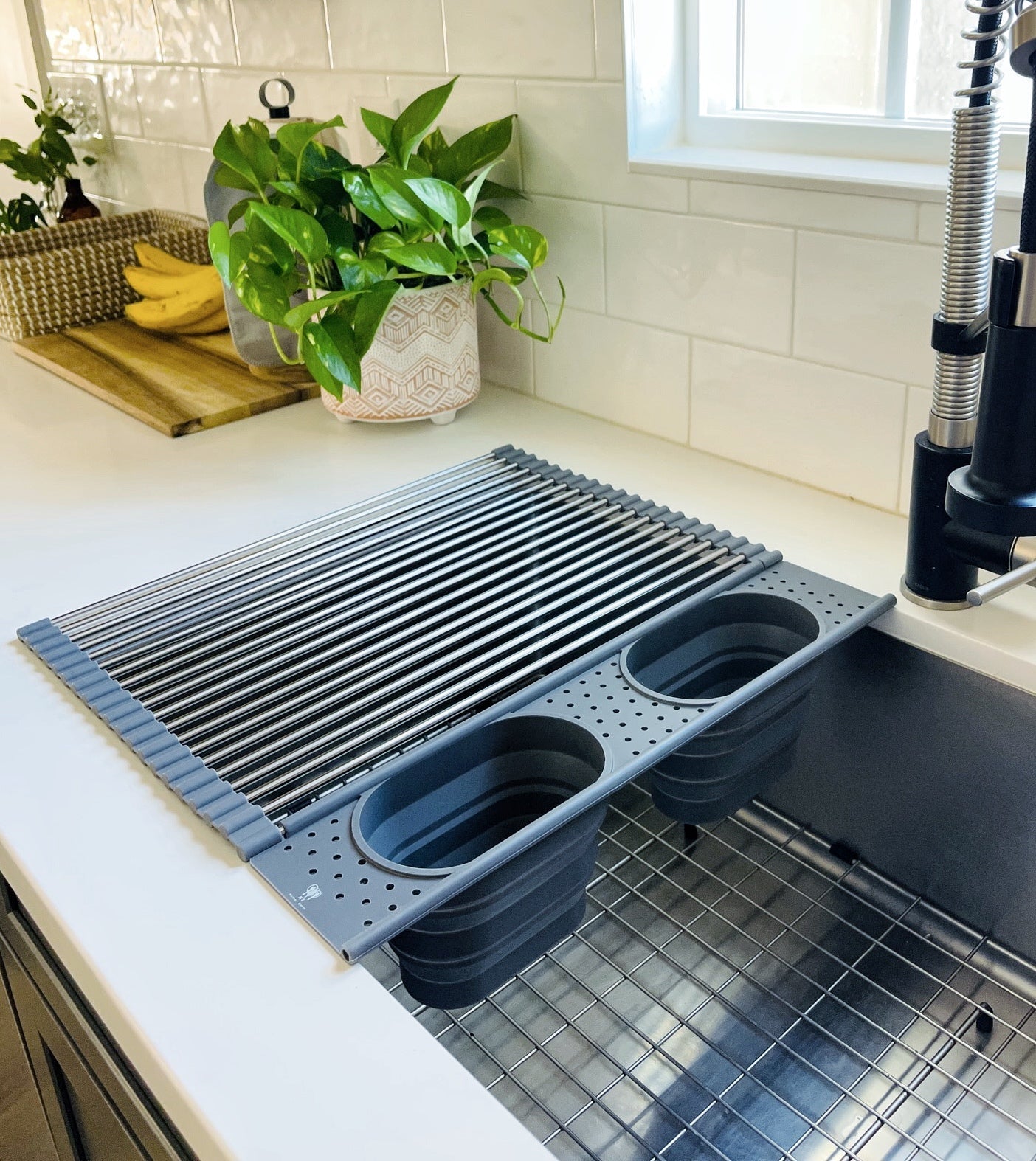 OPEN BOX Roll Up Silicone + Stainless Steel Dish Drying Rack