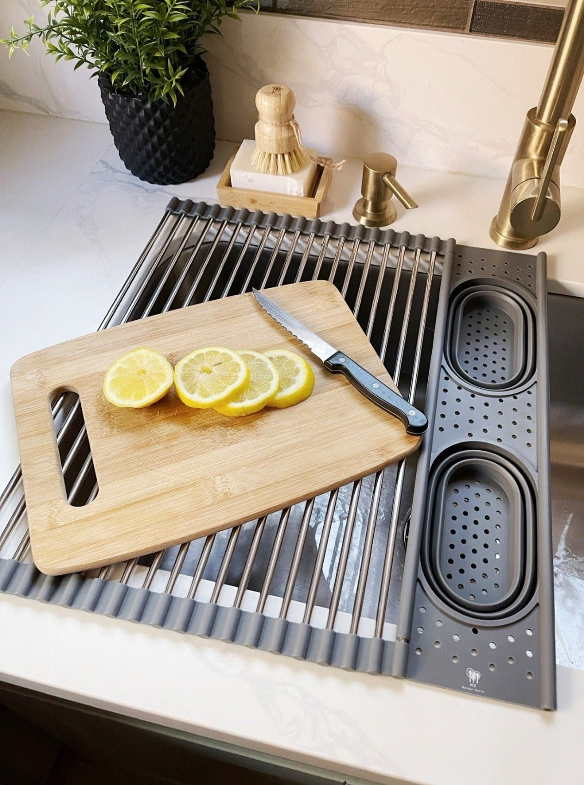 Roll Up Silicone + Stainless Steel Dish Drying Rack
