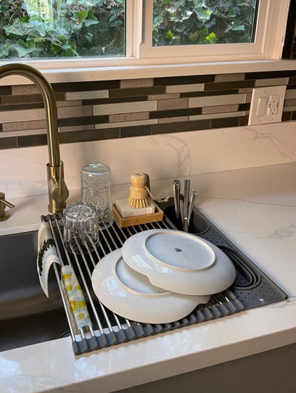 Roll Up Silicone + Stainless Steel Dish Drying Rack