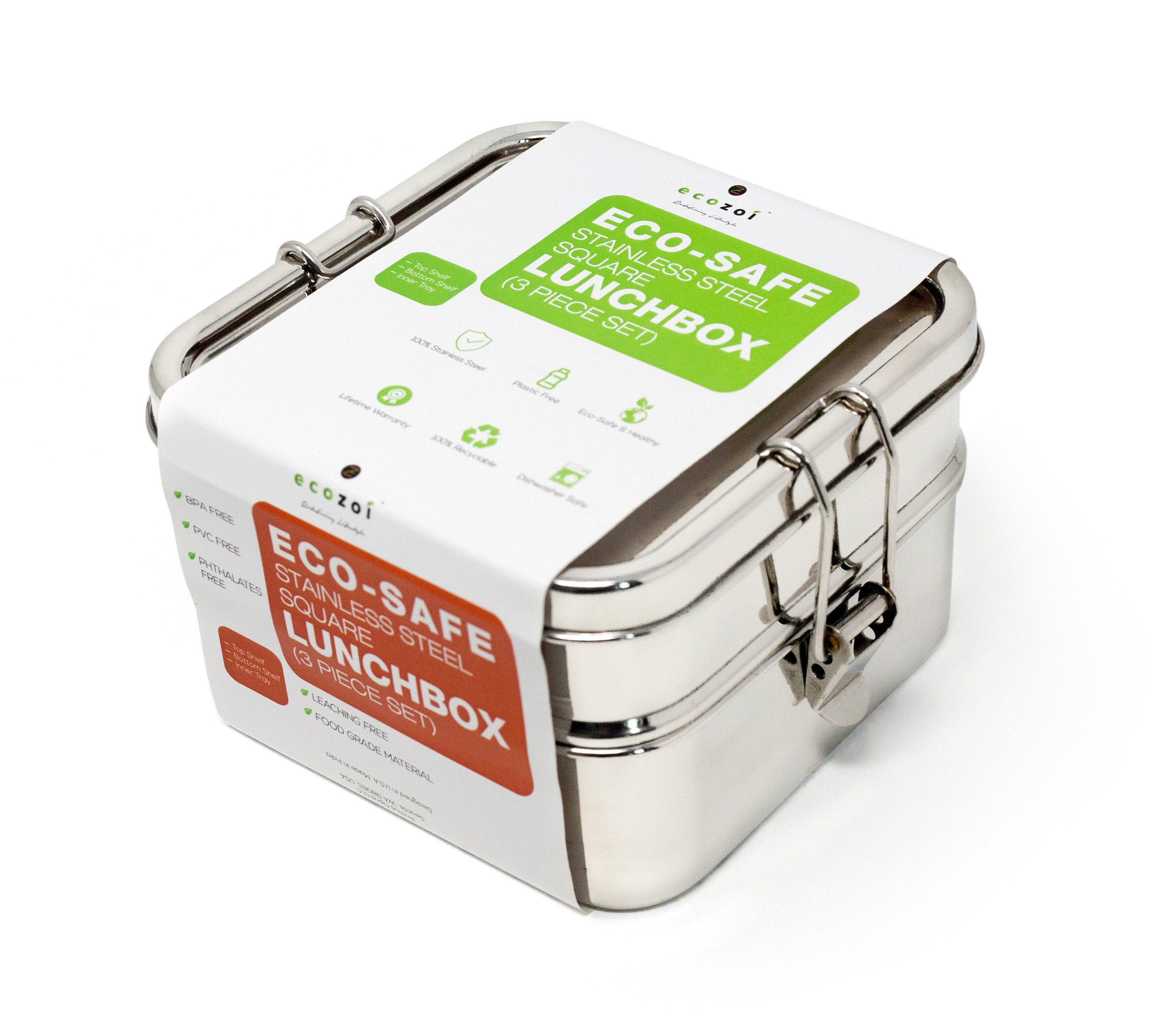Stainless Steel Lunch Box, 2 Tier Square, 40 Oz by ecozoi
