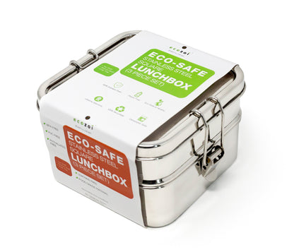 Stainless Steel Lunch Box, 2 Tier Square, 40 Oz by ecozoi