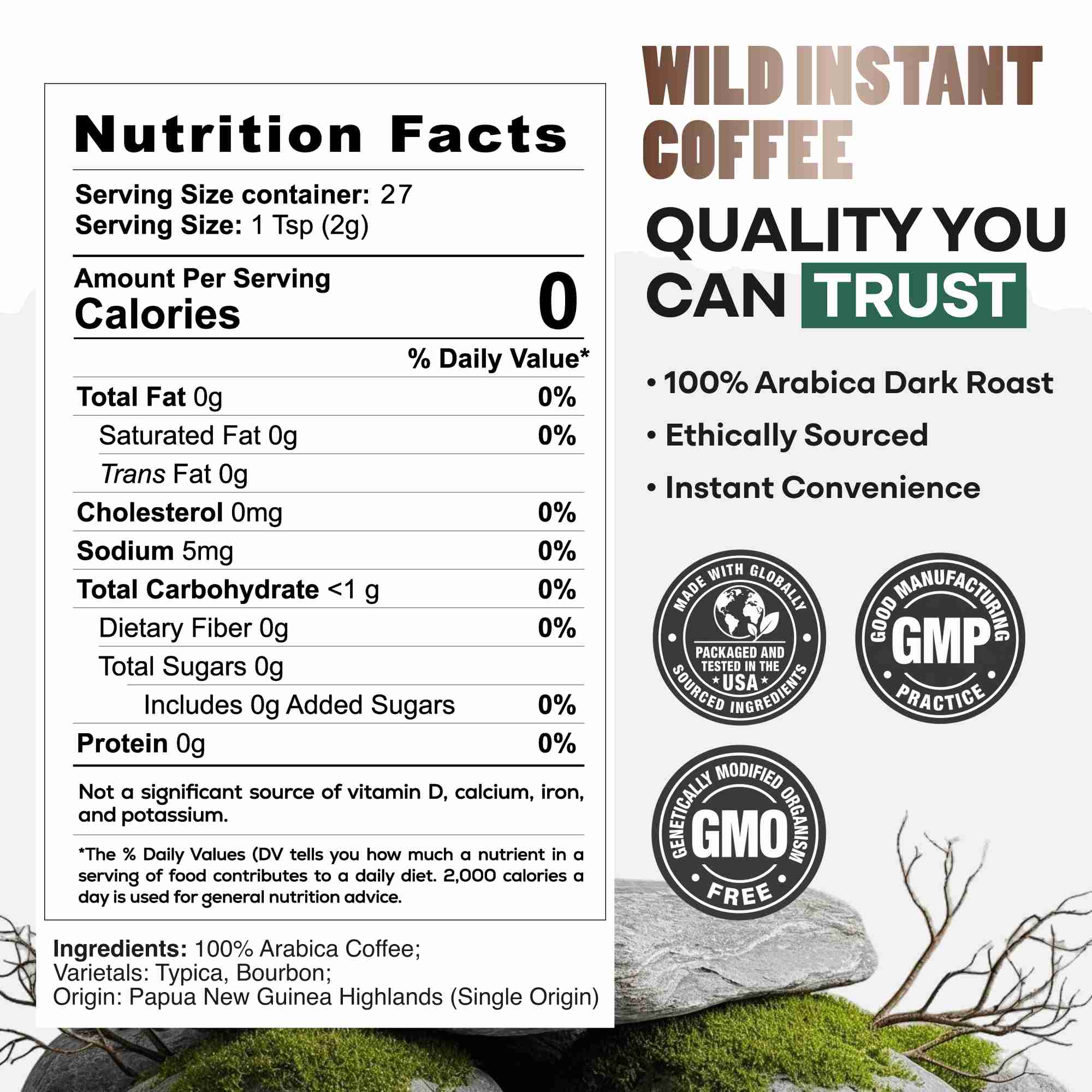 Wild Instant Coffee (Dark Roast) — Single Origin, 100% Arabica