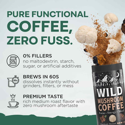 WILD Mushroom Coffee (Medium Roast) - Instant Coffee