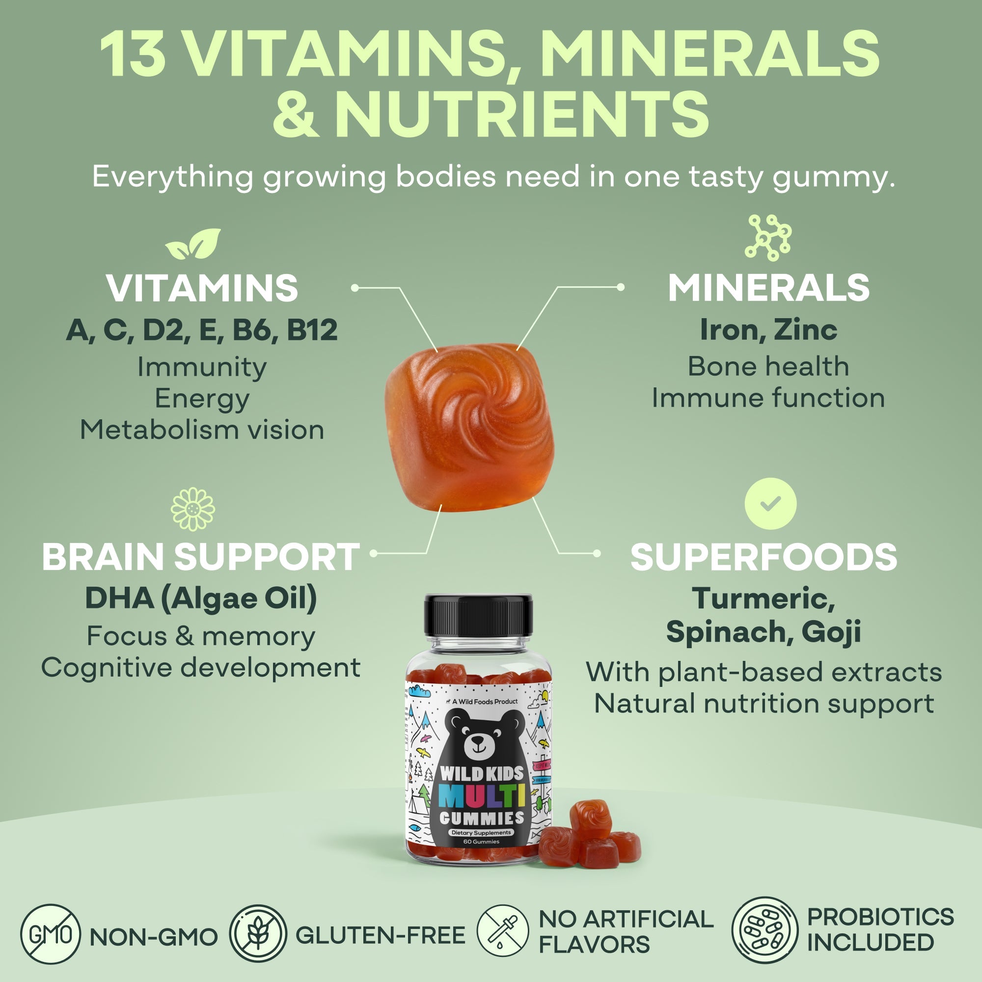 Wild Kids Multivitamin Gummies – formulated to support focus and a positive mood in growing kids.
