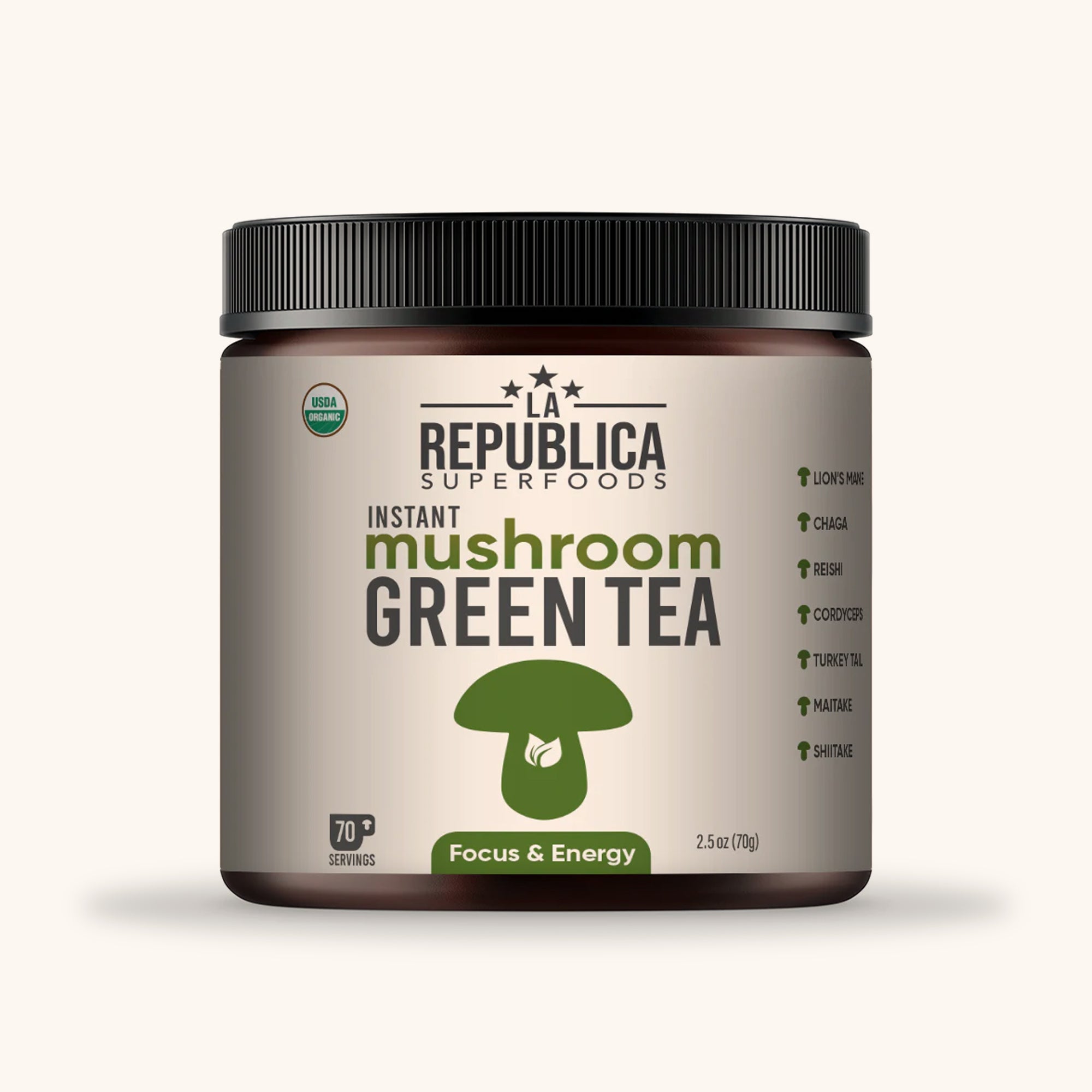 Green Tea with 7 Mushrooms (Instant) by La Republica Superfoods