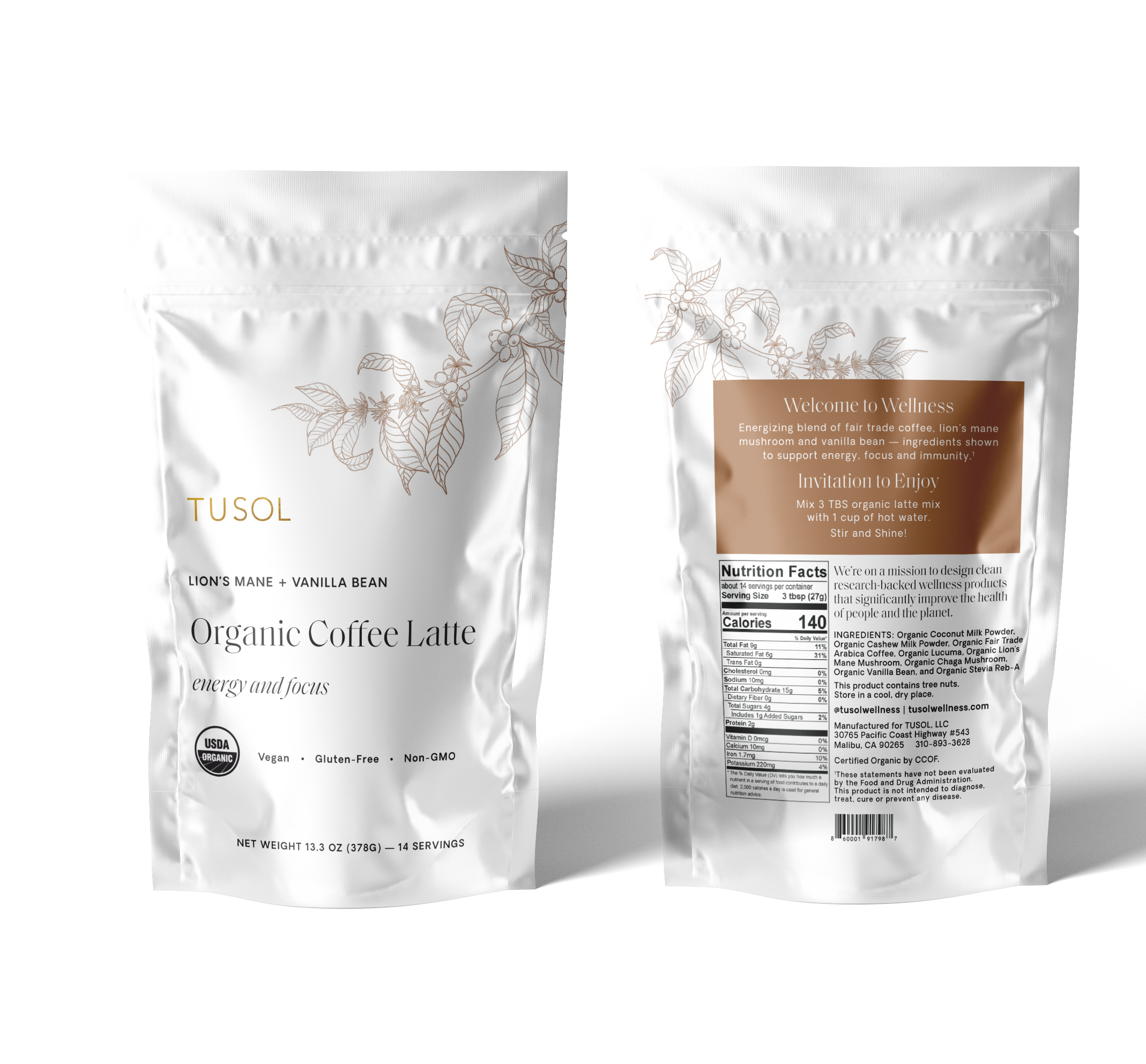 Organic Coffee Latte Mix | 14 Lattes by TUSOL Wellness