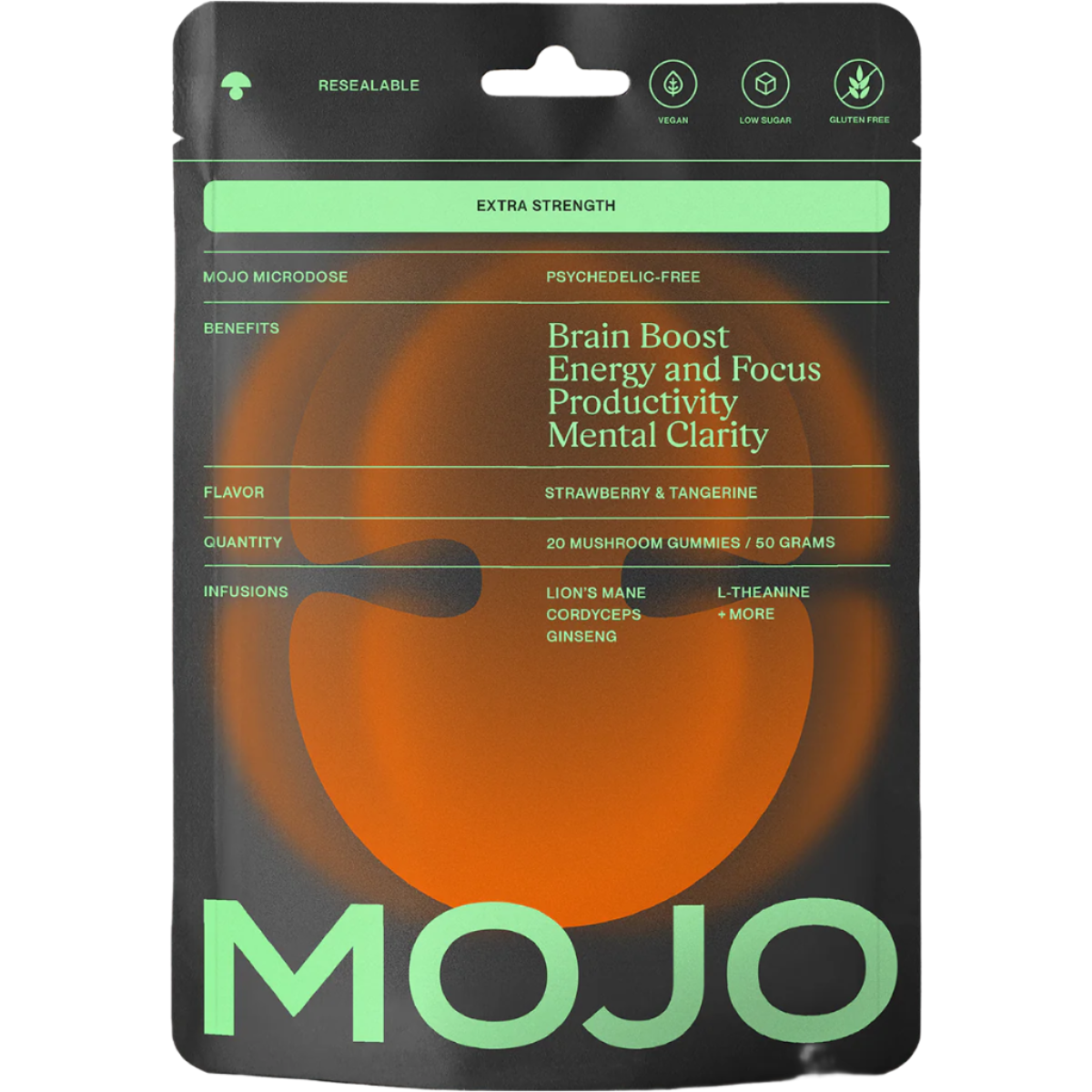 Extra Strength Brain Boost Gummies - Strawberry Tangerine by Mojo | Mushroom Dosed Gummies