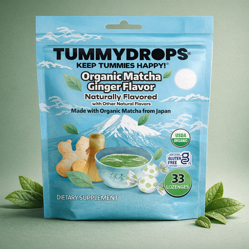 Matcha Ginger Tummydrops | Organic Lozenges 33ct Bag