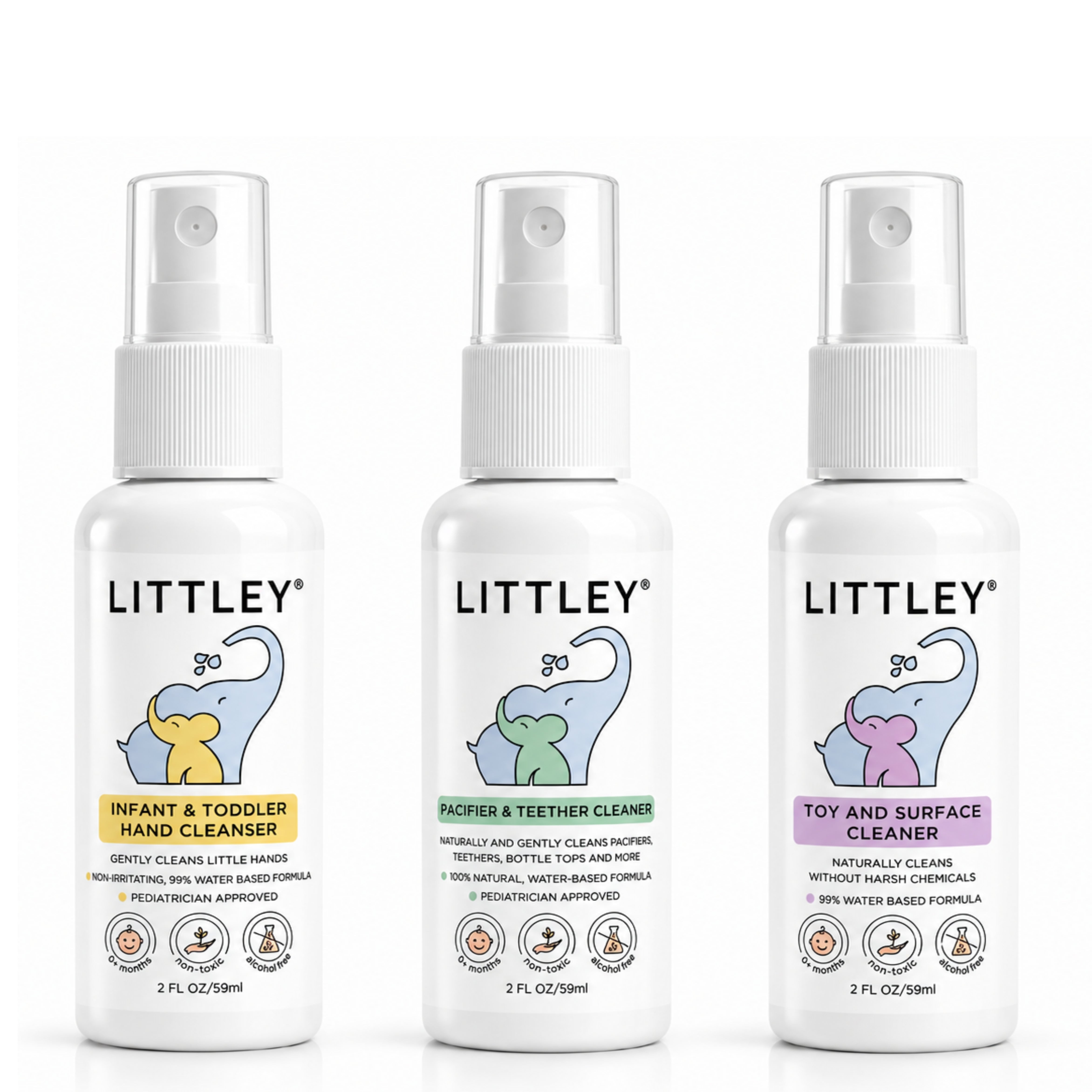 Littley "INTRODUCTORY $20.99 SAMPLE PACK" Pacifier Cleaner + Hand Cleanser + Toy Cleaner  - 3 Pack of 2oz (6oz)