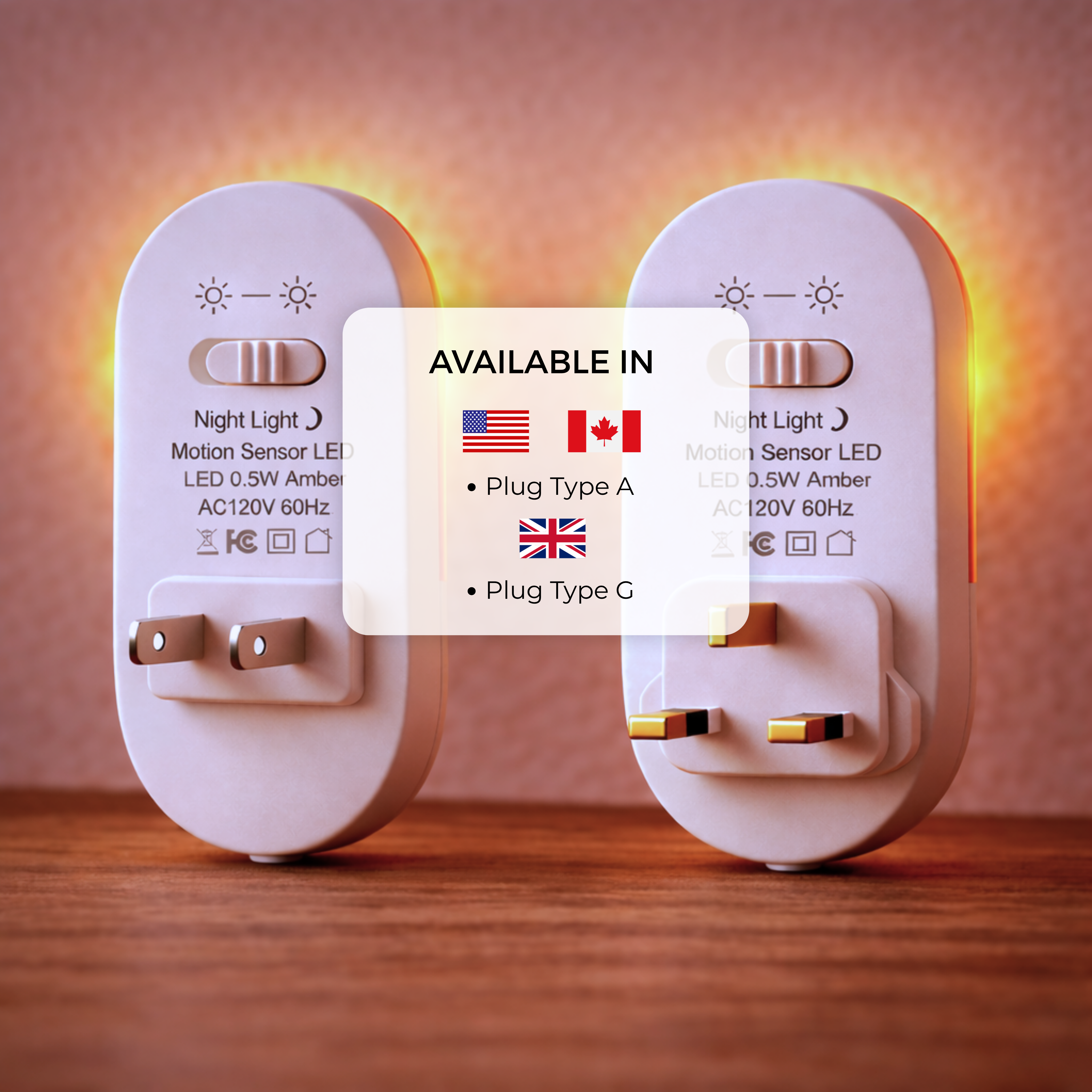 Anti-Blue LED Night Light Motion Sensor - Amber