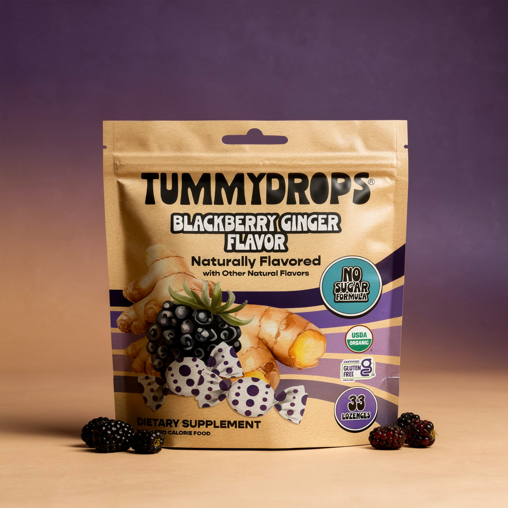 No Sugar Blackberry Ginger Tummydrops | Organic Lozenges 33ct Bag