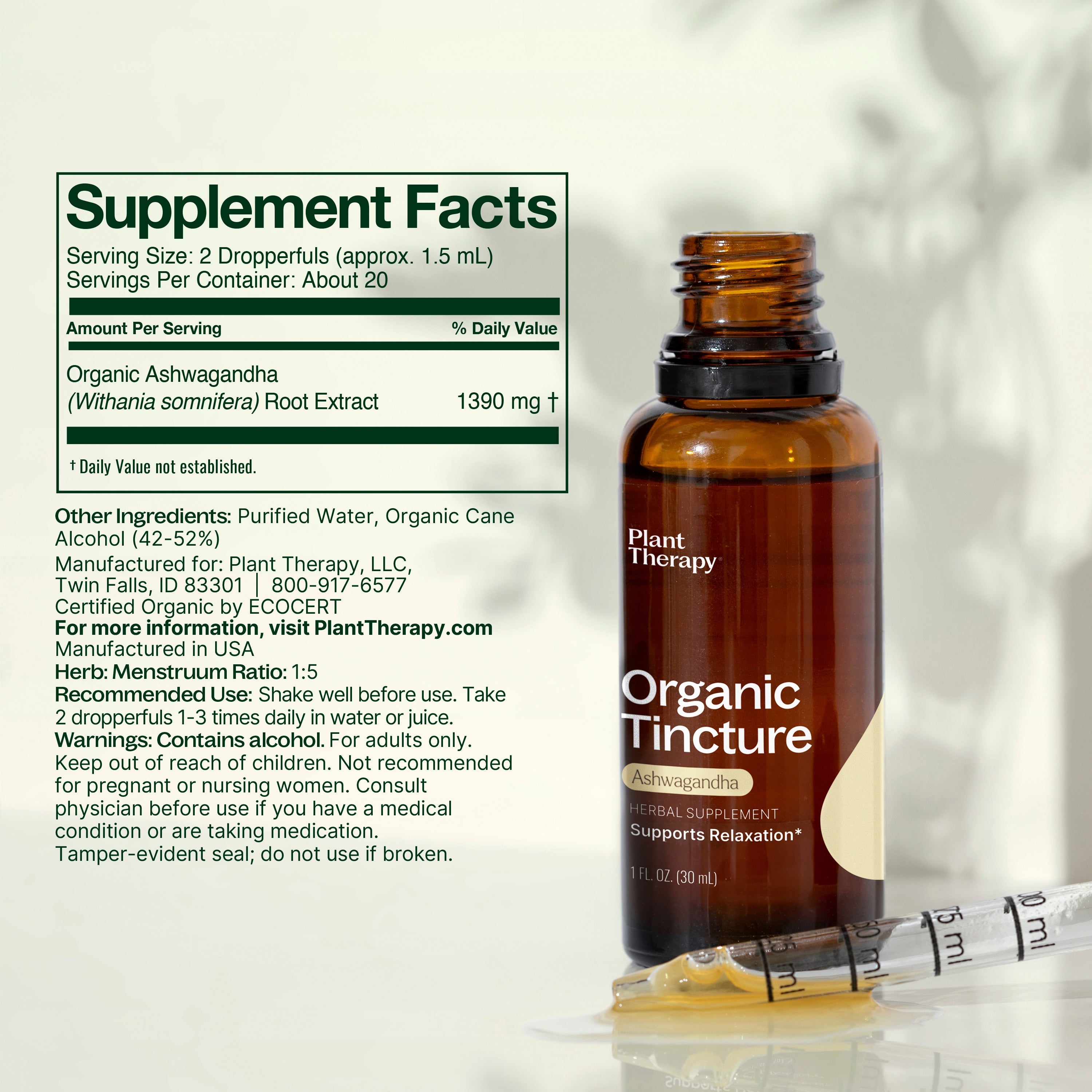 Organic Ashwagandha Herbal Tincture by Plant Therapy
