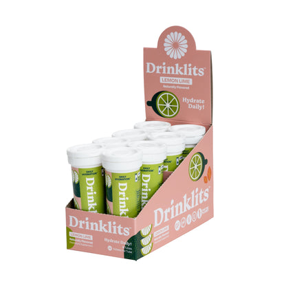 LEMON-LIME Electrolyte Tablets for Daily Hydration (8 Tubes, 80 Servings) by Drinklits