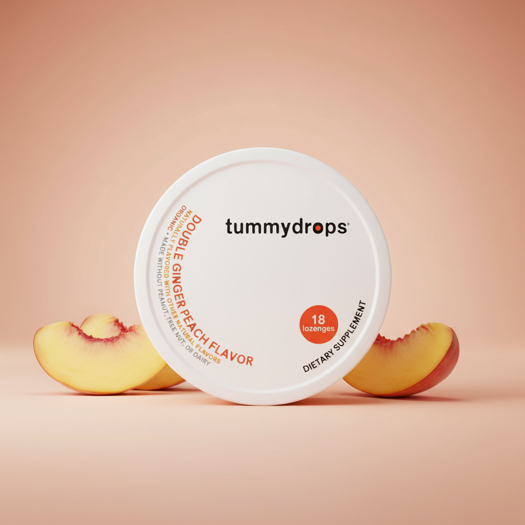 Double Ginger Peach Tummydrops  | Organic Lozenges 18ct Tin