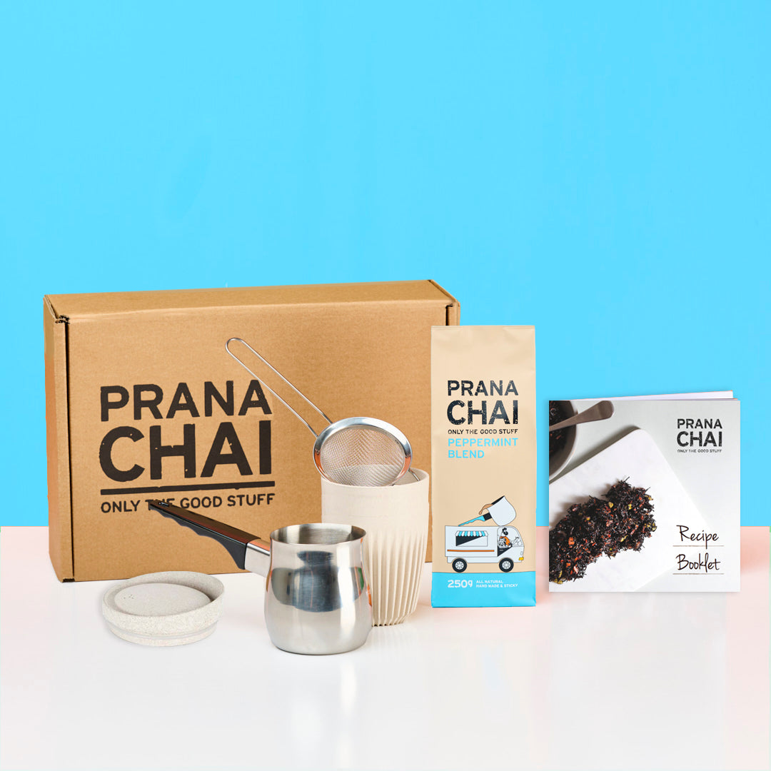 Prana Chai Peppermint Blend Starter Box with Huskee 12oz Cup & Lid by Prana Chai