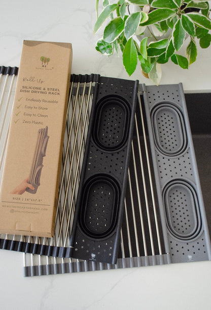 Roll Up Silicone + Stainless Steel Dish Drying Rack