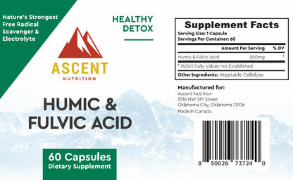 Humic & Fulvic Acid, 60 Capsules, 500 mg each by Ascent Nutrition