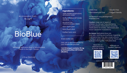 BioBlue: Methylene Blue Supplement - Support Brain Health & Mitochondrial Function | Red Light Therapy Synergist - 1% Solution - USP Grade