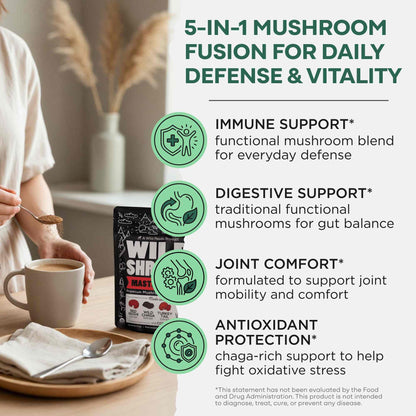 Master Mushrooms Blend, 110 servings – Daily Immune Support Adaptogenic Mushrooms