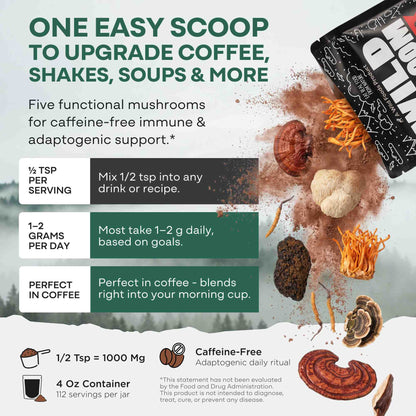 Master Mushrooms Blend, 110 servings – Daily Immune Support Adaptogenic Mushrooms