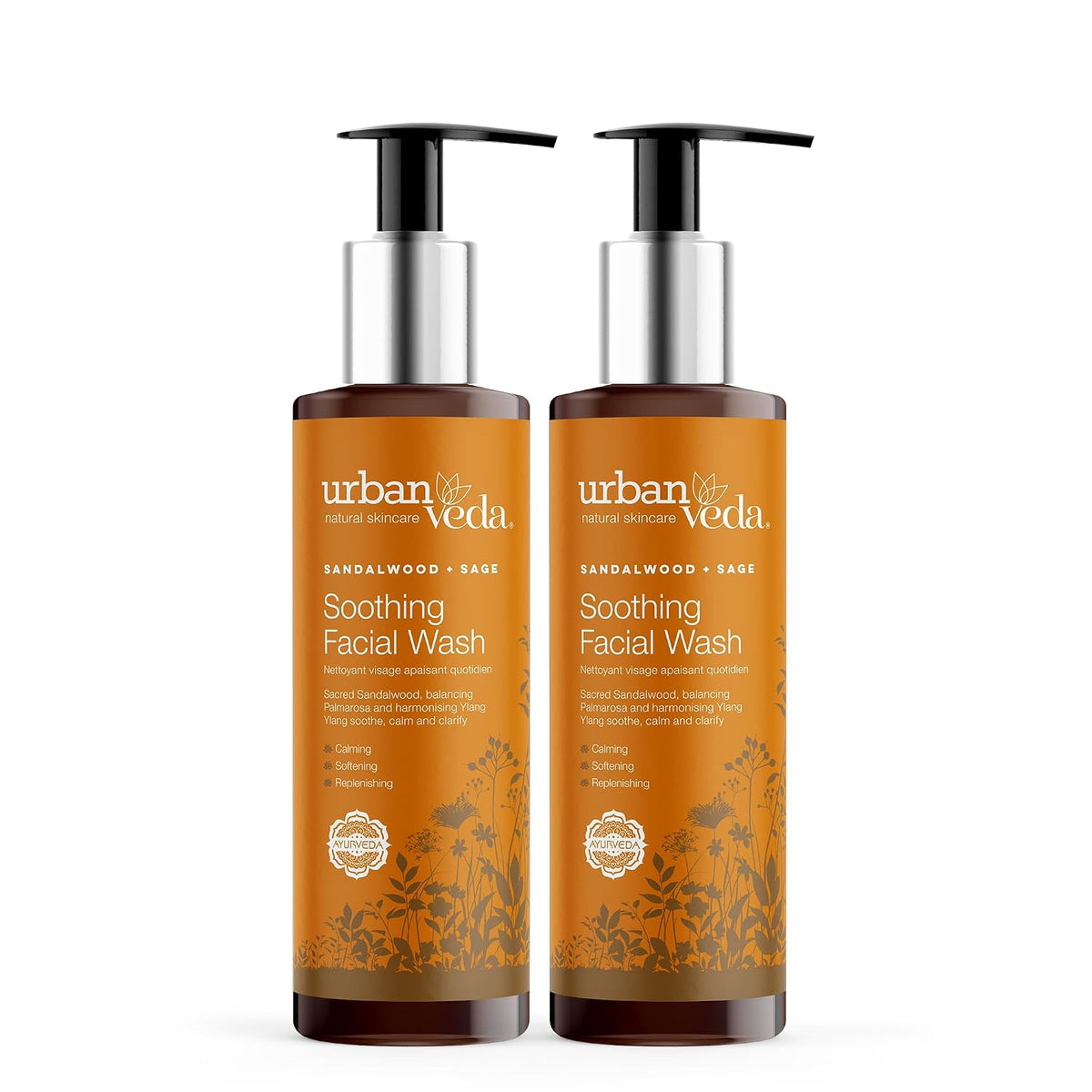 Urban Veda Soothing Facial Wash | Daily Gentle Facial Cleanser for Women | Hydrating & Moisturizing | Vegan & Cruelty Free | For All Skin Types | 2 x 5.01 Fl Oz