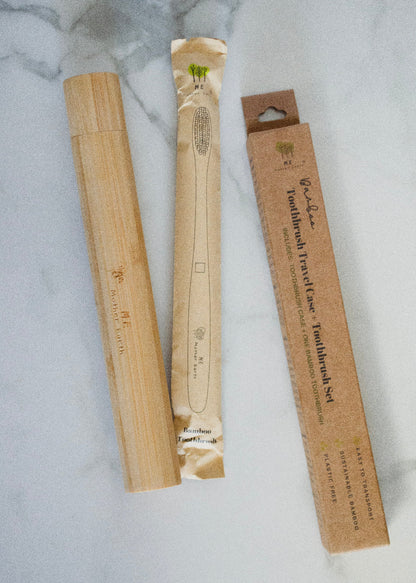 Bamboo Toothbrush Travel Case + Toothbrush Set