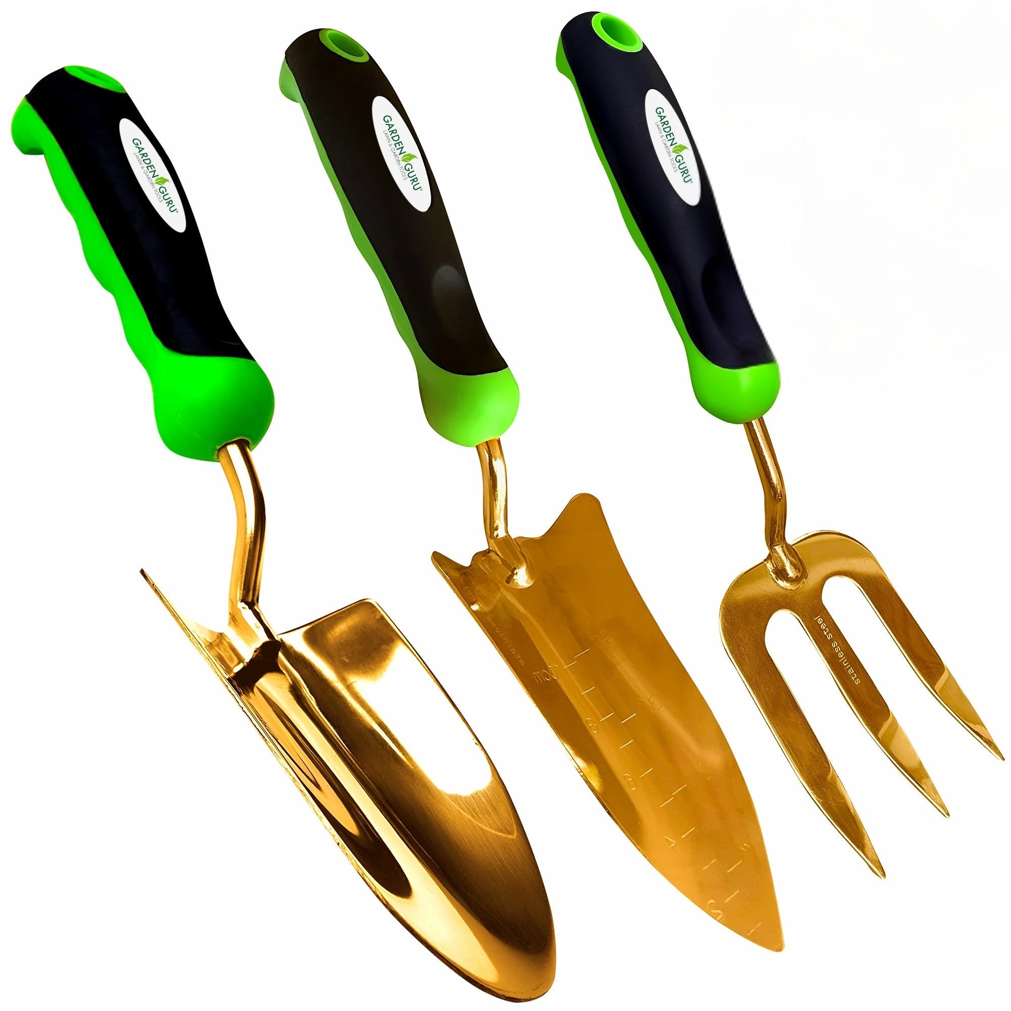 3pc Titanium Coated Stainless Steel Tool Set – Fork, Trowel & Transplanter