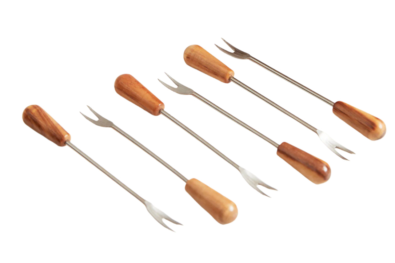 Italian Olivewood Aperitivo Forks - Set of 6 by Verve Culture