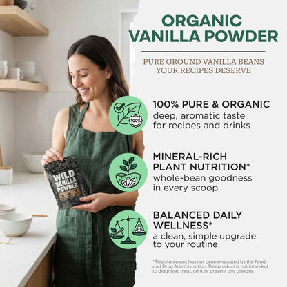 Vanilla Powder, 28 servings - Organic Ground Whole Vanilla Beans