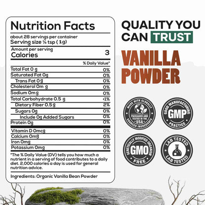 Vanilla Powder, 28 servings - Organic Ground Whole Vanilla Beans