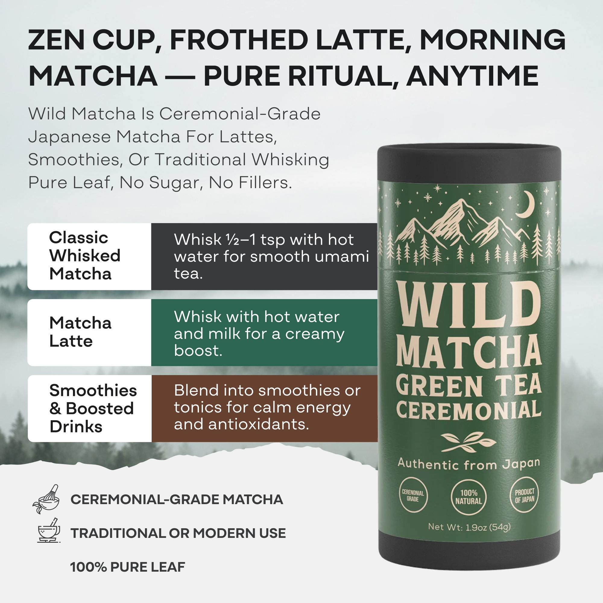 Wild Matcha Green Tea Powder — Ceremonial, Authentic from Japan