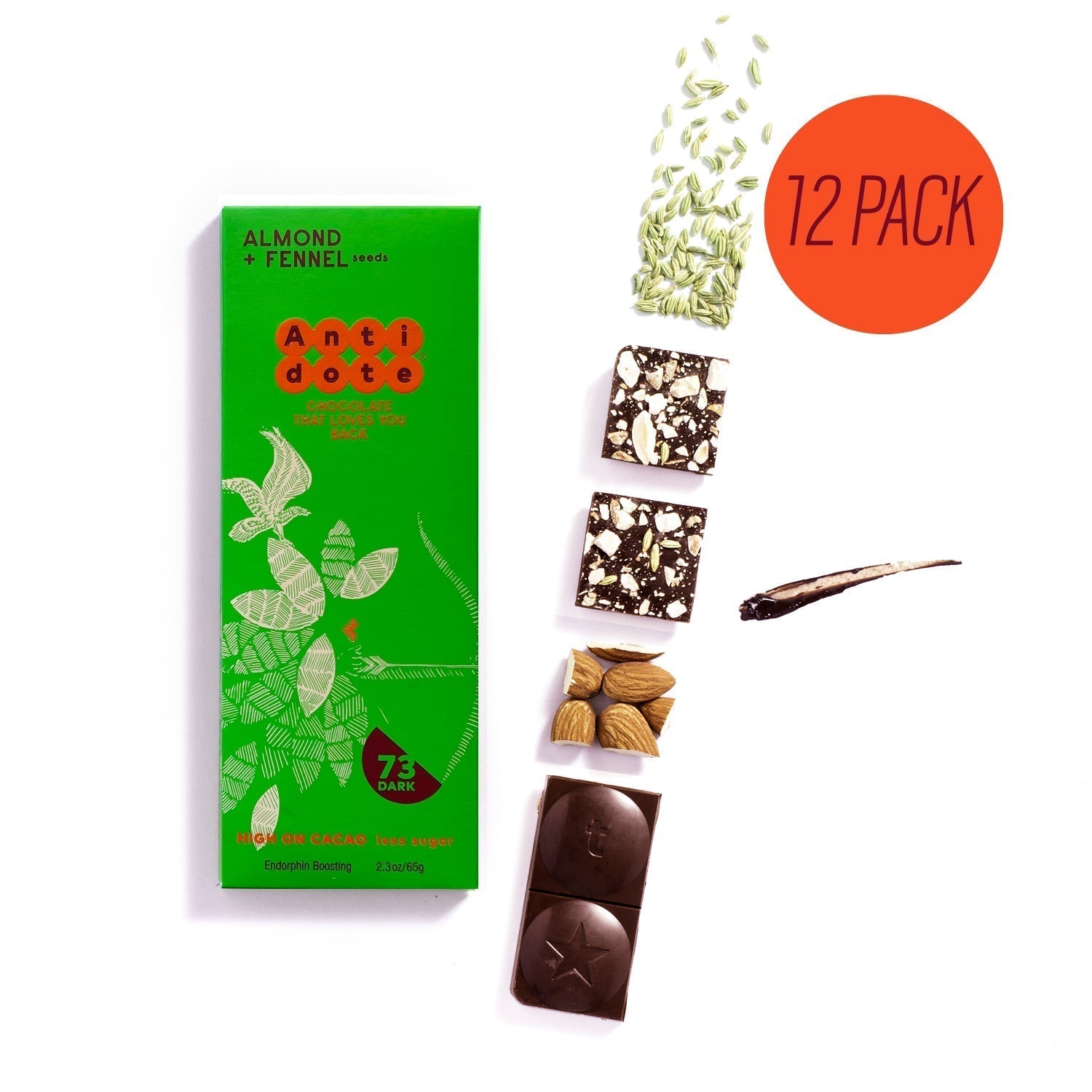 Antidote Chocolate ARTEMIS: ALMOND + FENNEL Cases - 3 cases x 12 bars by Farm2Me