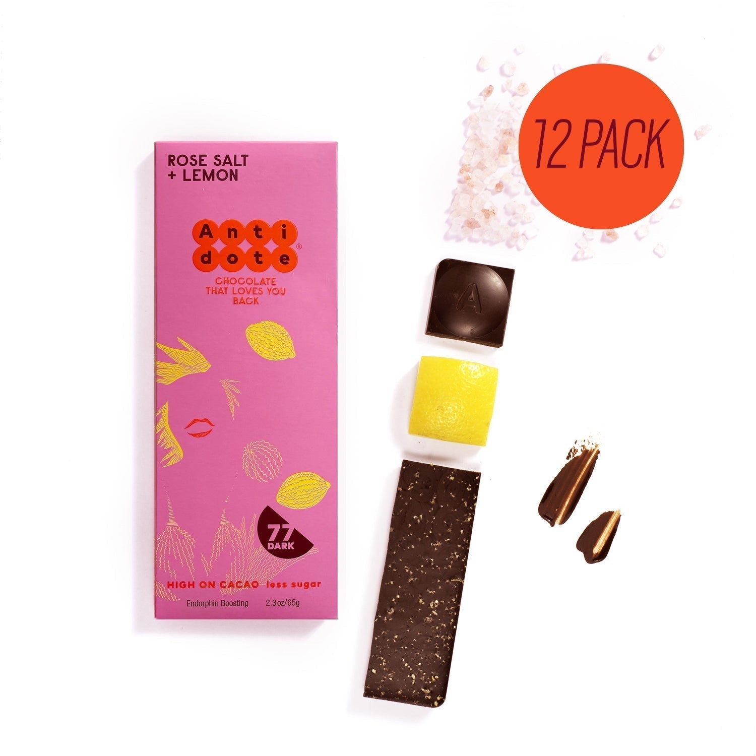 Antidote Chocolate HEBE: ROSE SALT + LEMON Cases - 3 cases x 12 bars by Farm2Me