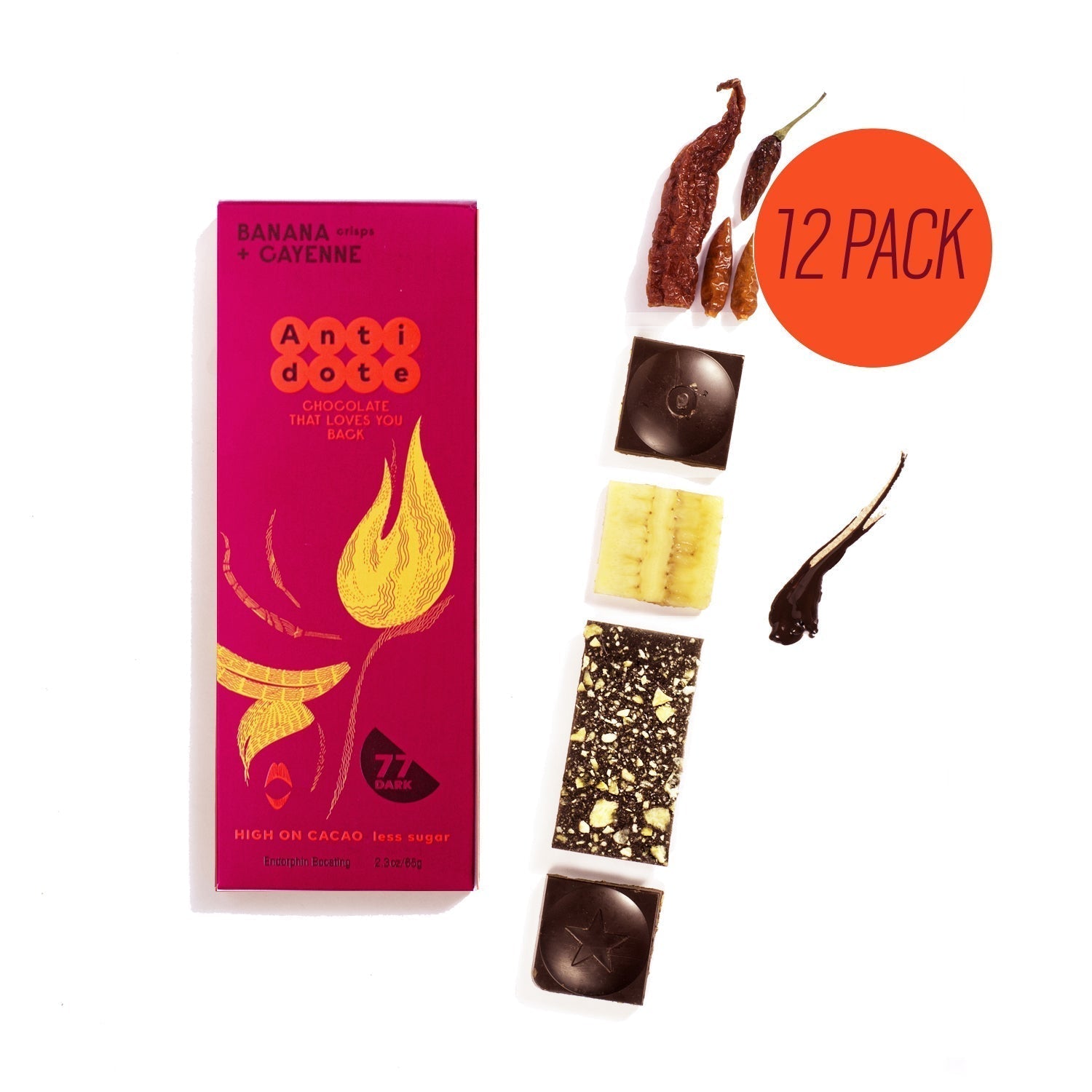 Antidote Chocolate HESTIA: BANANA + CAYENNE Cases - 3 cases x 12 bars by Farm2Me