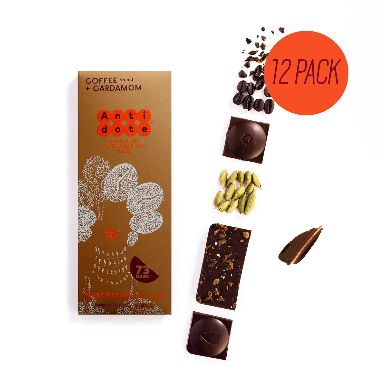 Antidote Chocolate KAKIA: COFFEE + CARDAMOM Cases - 3 cases x 12 bars by Farm2Me