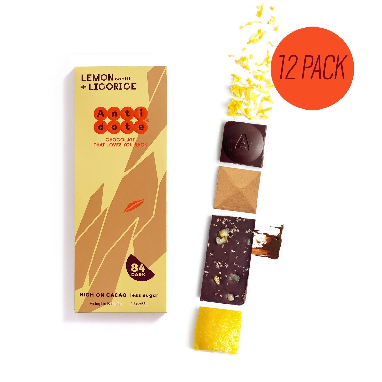 Antidote Chocolate LOLA: LEMON + LICORICE 84% Cases - 3 cases x 12 bars by Farm2Me