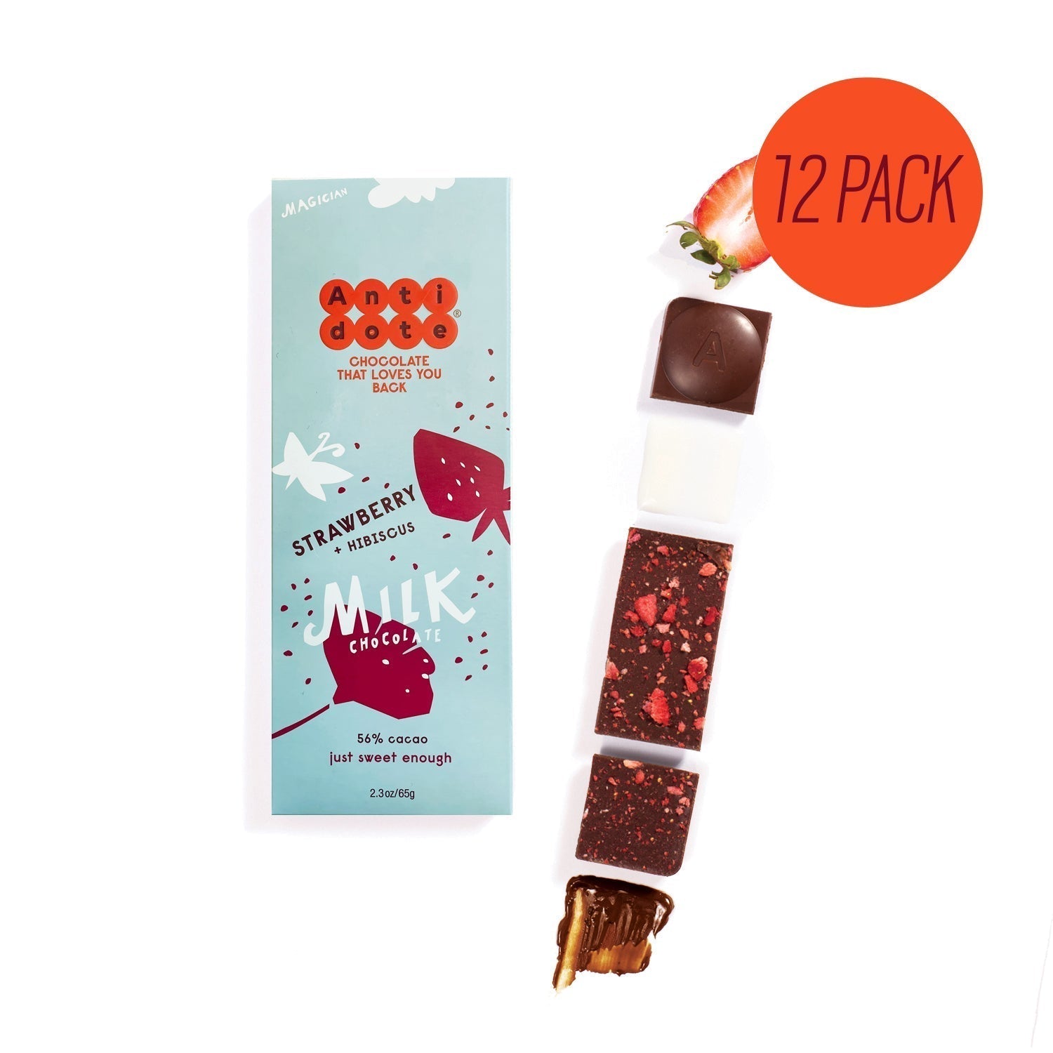 Antidote Chocolate MAGICIAN: STRAWBERRY MILK CHOCOLATE Cases - 3 cases x 12 bars by Farm2Me