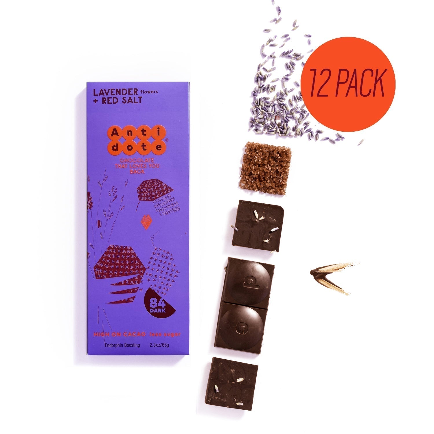 Antidote Chocolate PANAKEIA: LAVENDER + RED SALT Cases - 3 cases x 12 bars by Farm2Me