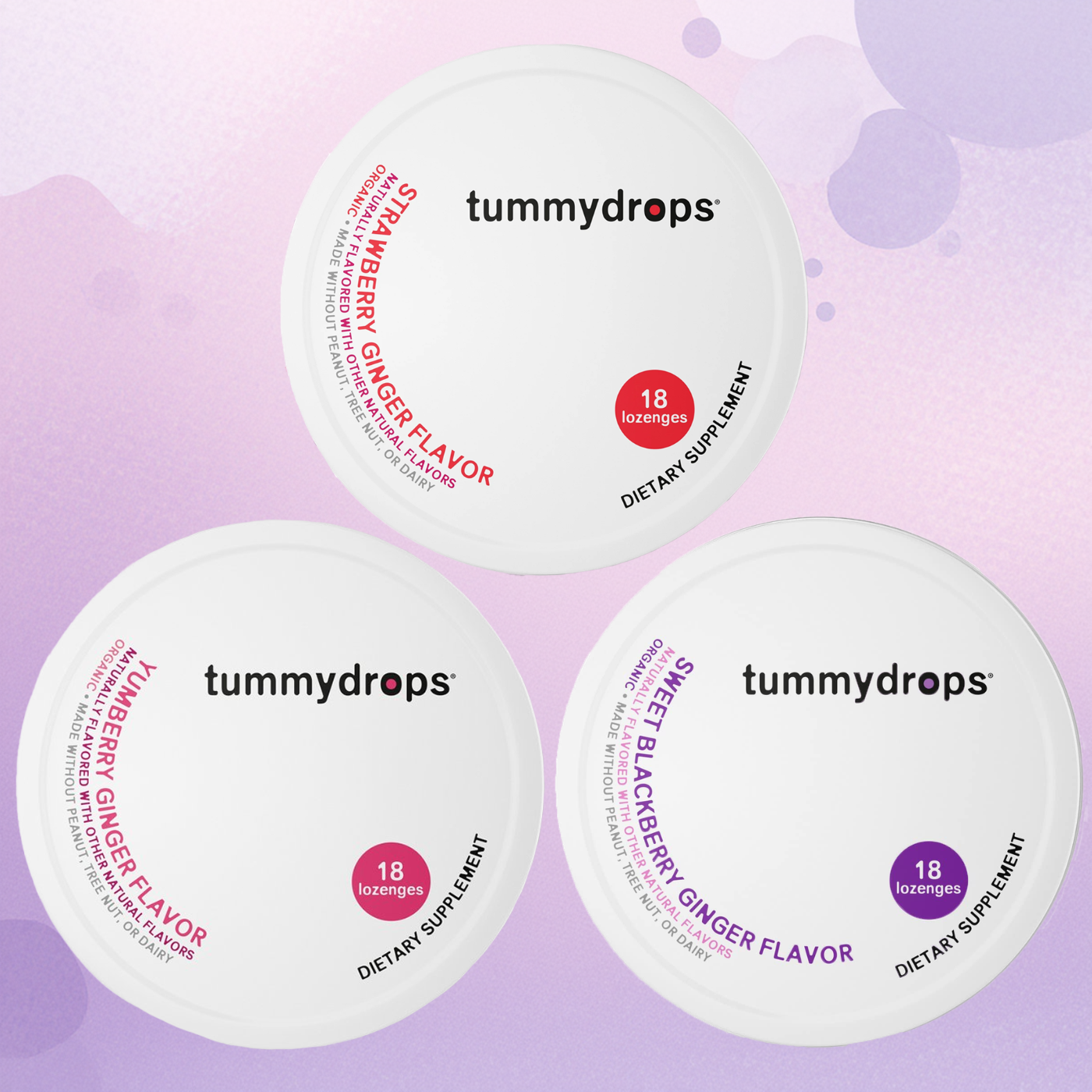 Berry Goodness Ginger Tummydrops Bundle | 1 Tin each of Strawberry, Blackberry & Yumberry