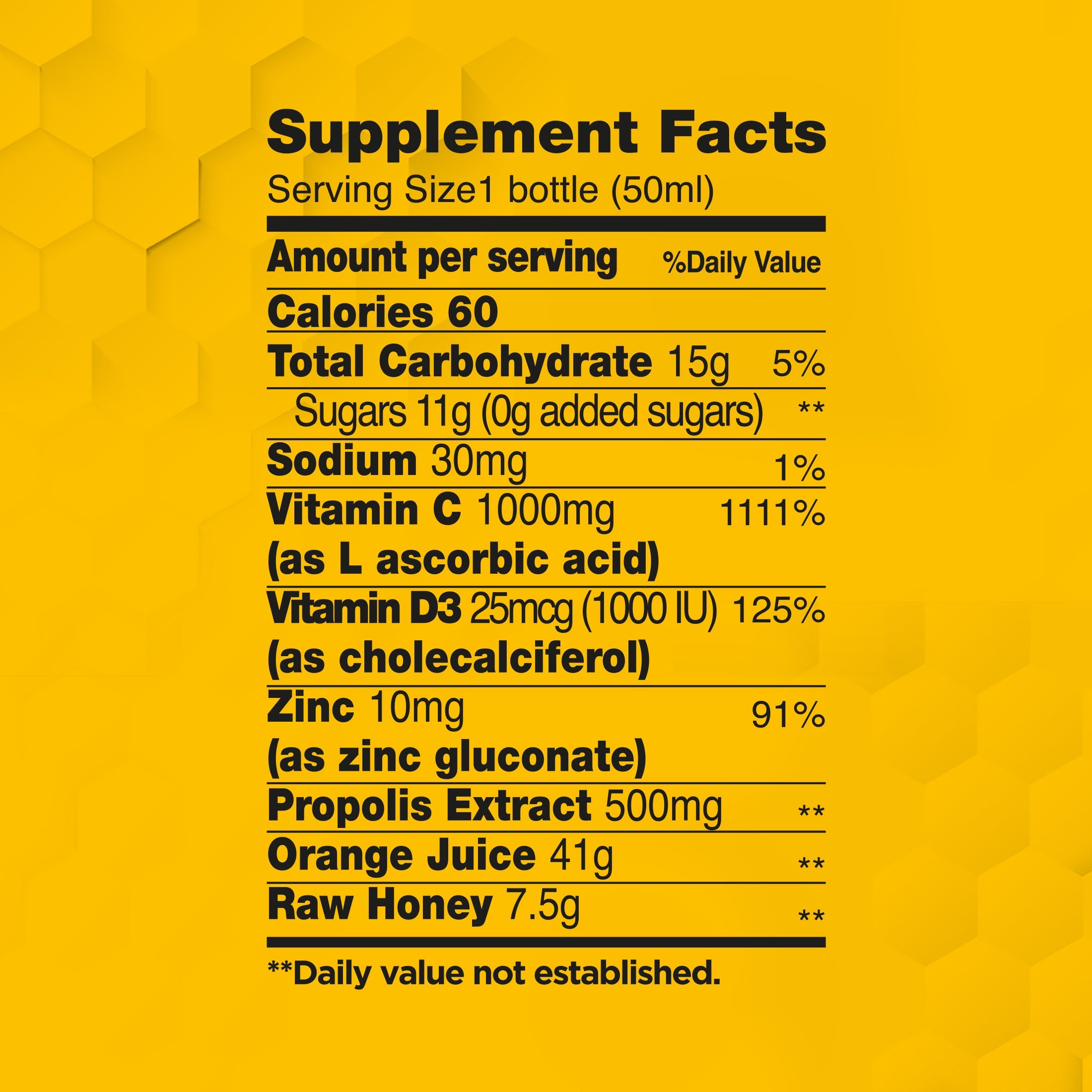 Propolis+VitC+VitD3+Zinc Immune Support Shot Drink for Adults x 12