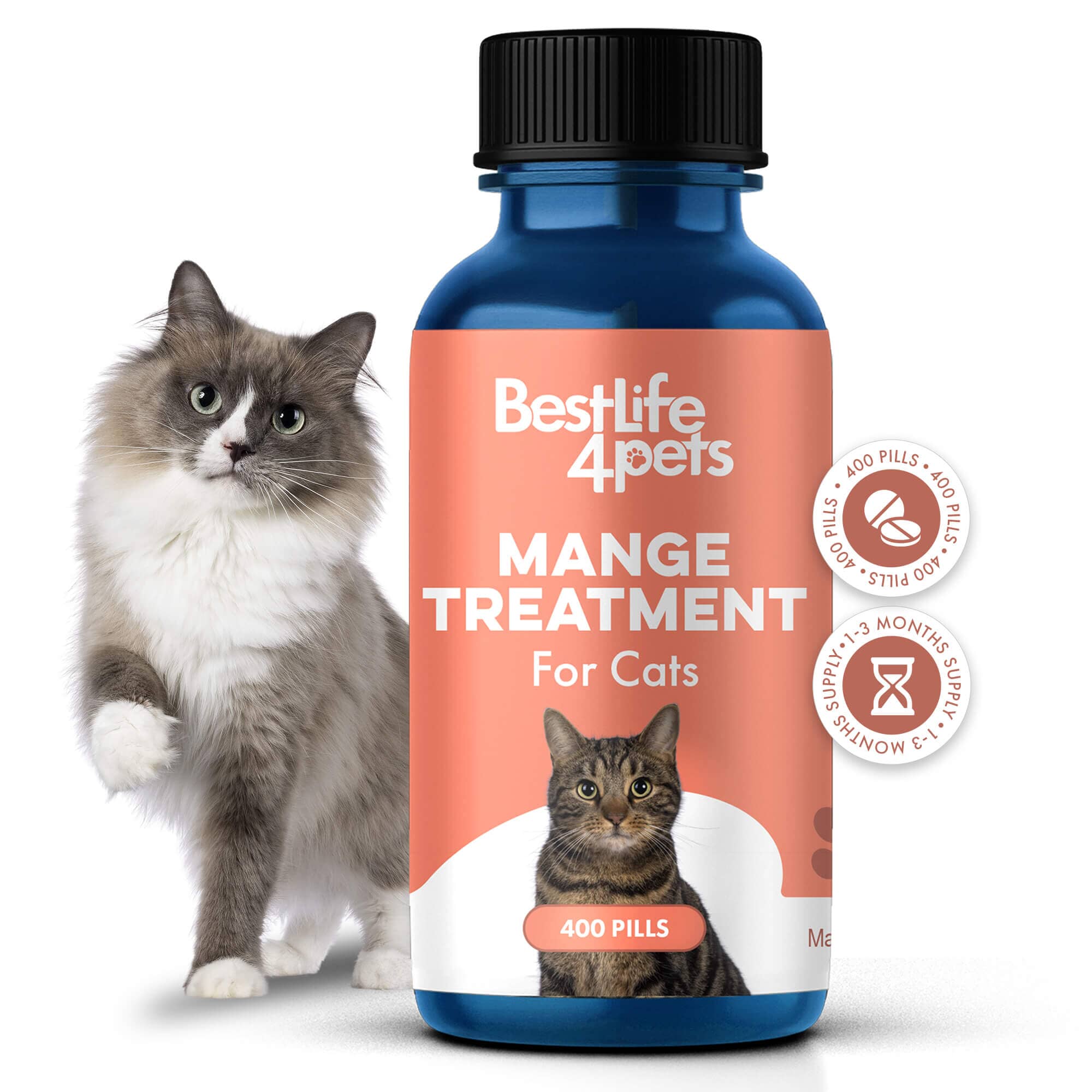 Mange Treatment for Cats - Treats Feline Sarcoptic & Demodectic Mange, Scabies & Ear Mites by BestLife4Pets