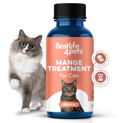 Mange Treatment for Cats - Treats Feline Sarcoptic & Demodectic Mange, Scabies & Ear Mites by BestLife4Pets