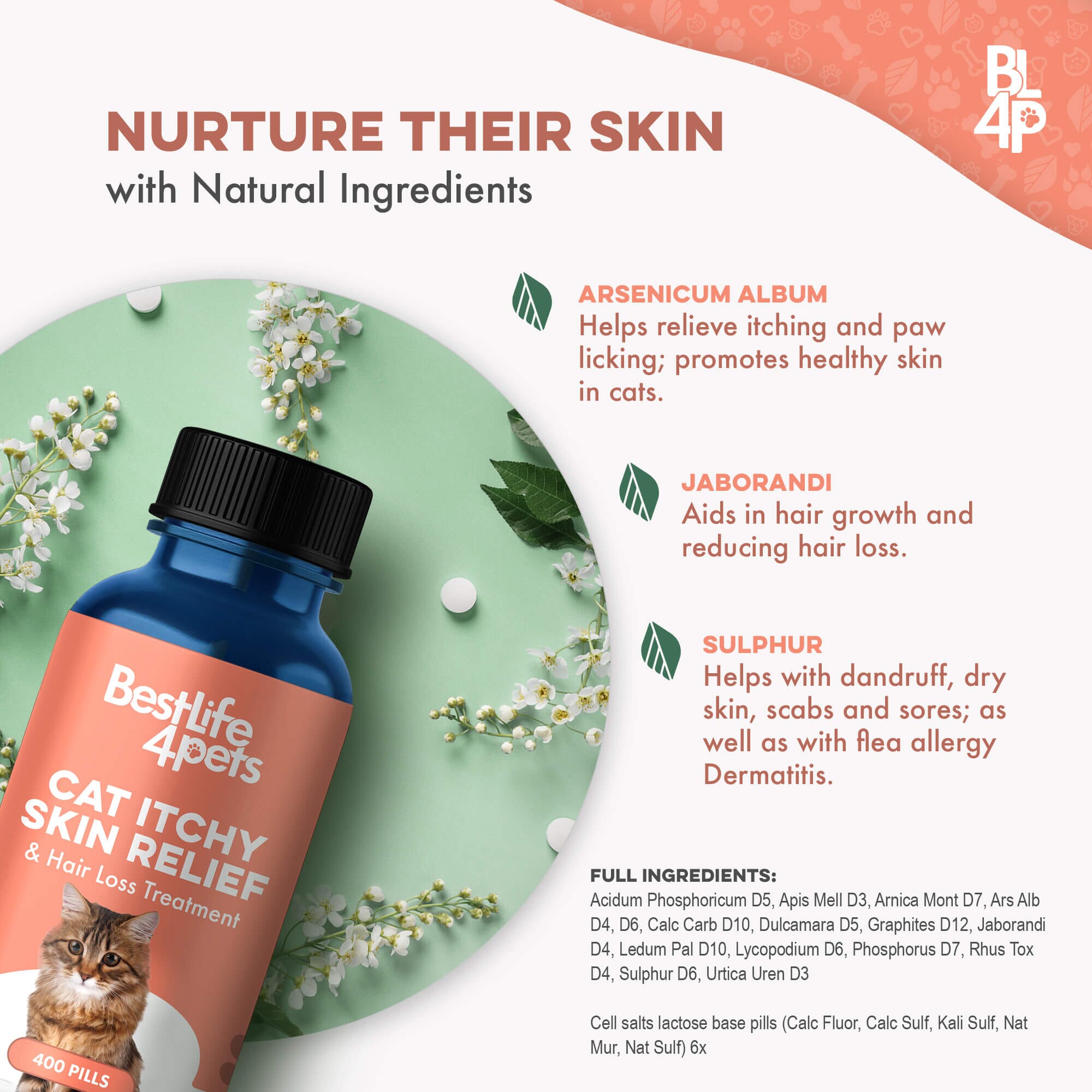 Healthy Skin for Cats - Cat Miliary Dermatitis, Skin Allergy & Cat Scabs Remedy by BestLife4Pets