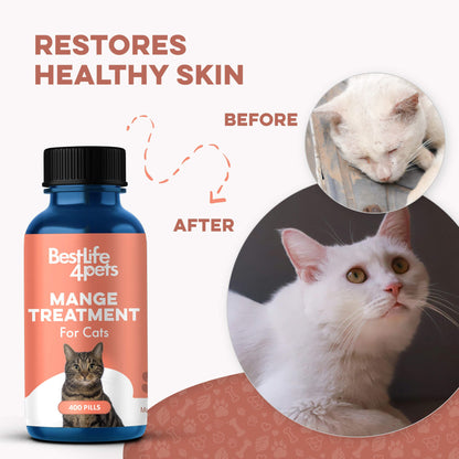 Mange Treatment for Cats - Treats Feline Sarcoptic & Demodectic Mange, Scabies & Ear Mites by BestLife4Pets