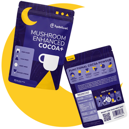 Mushroom Hot Cocoa for Sleep by Habituel — Magnesium Glycinate + Reishi + Glycine + L-Theanine + B6. Melatonin-Free, 0g Sugar