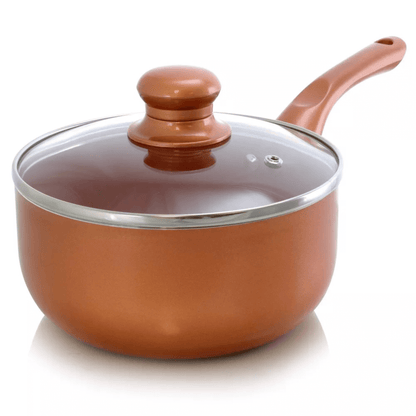 Better Chef 2Qt Ceramic-Coated Copper-Tone Saucepan with Glass Lid by Jupiter Gear Home