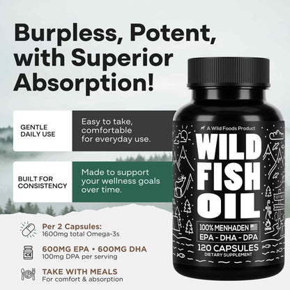 Wild Fish Oil Capsules, Omega-3 Blend, Sustainable, Pure, Third-Party Tested